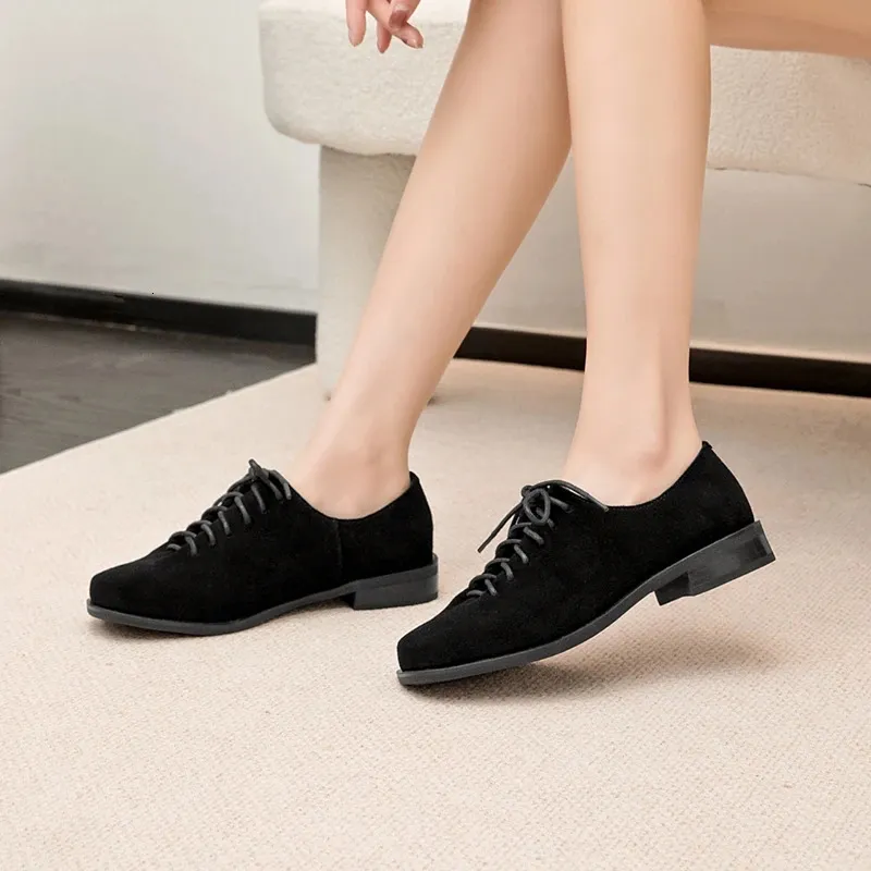 Damen Loafer Aus Echtem Wildleder Mit Schnürung Im Britischen Stil_voghion.com
