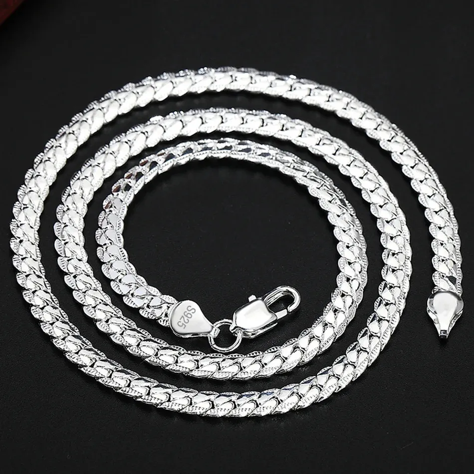 Mens Sterling Silver Side Chain Necklace For Wedding Engagement_voghion.com