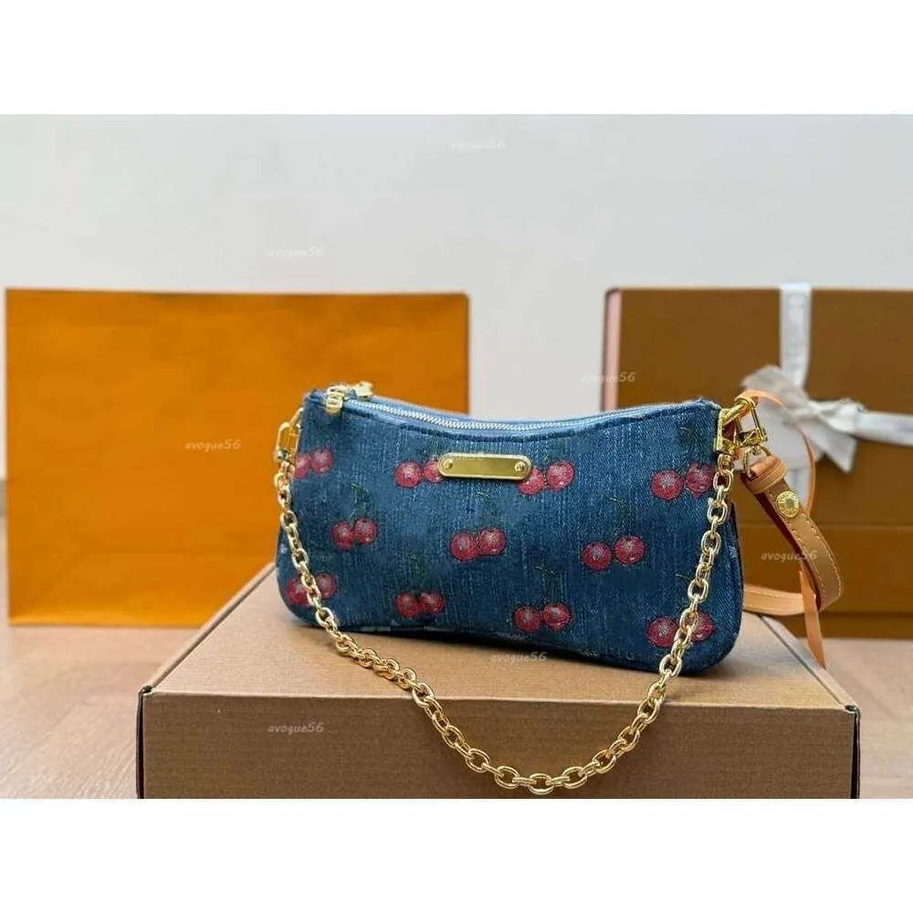 Shoulder Bags 10A Luxury womens murakami denim designer bag ladies cherry leather shoulder crossbody bags po women handbag purse high quality N87627