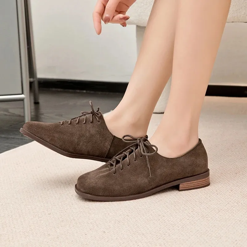 Damen Loafer Aus Echtem Wildleder Mit Schnürung Im Britischen Stil_voghion.com