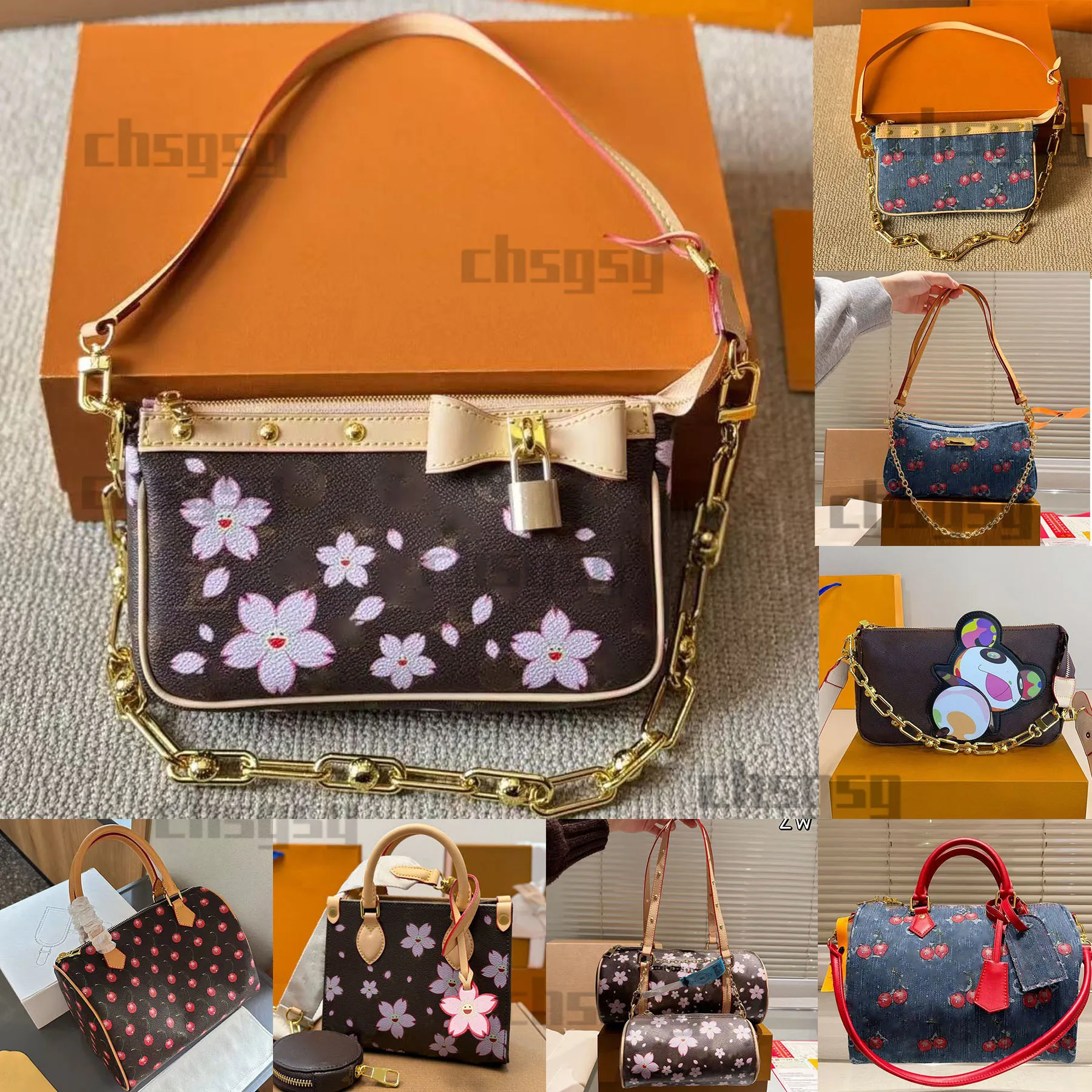 vintage takashi murakami bag cherry bag TM women luxurys designer bags denim totes handbag pochettes wallets bag purse messenger bag chain bag crossbody bag43