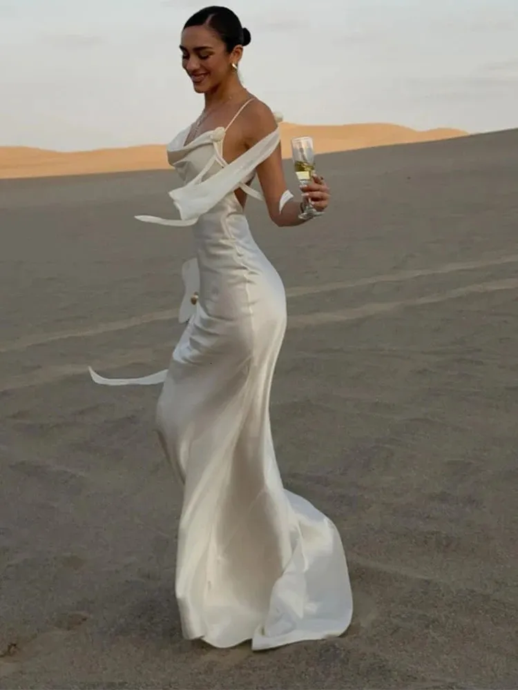 white chiffon swing dress Elegant White Deep V-Neck Chiffon Swing Dress for Women