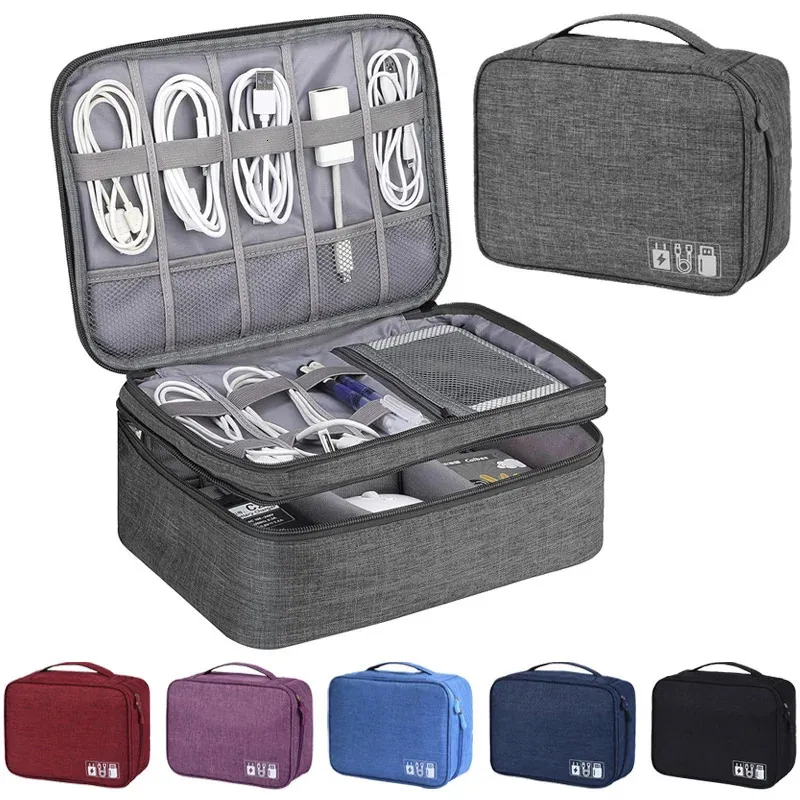 Travel cable storage bag portable waterproof PU material square USB ...