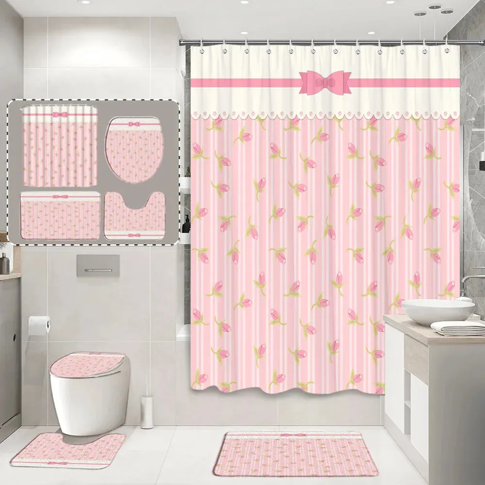Cute Shower Curtain Set With Bow \u0026 Heart Plaid Design, Includes Toilet  Cover And Rug For Home Bathroom Decor From Mengdastore, $16.89 | DHgate.Com, image size:1000x1000
