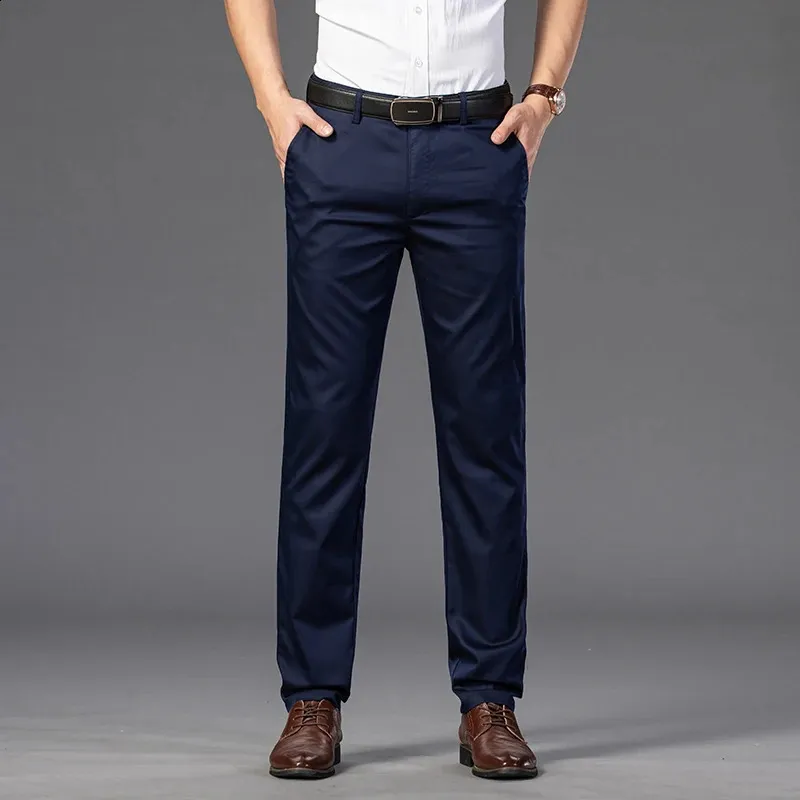 Pantalones Casuales Para Hombre - Color Liso, Tejido De Poliéster, Fáciles De Cuidar, Ideales Para Oficina Y Trabajo