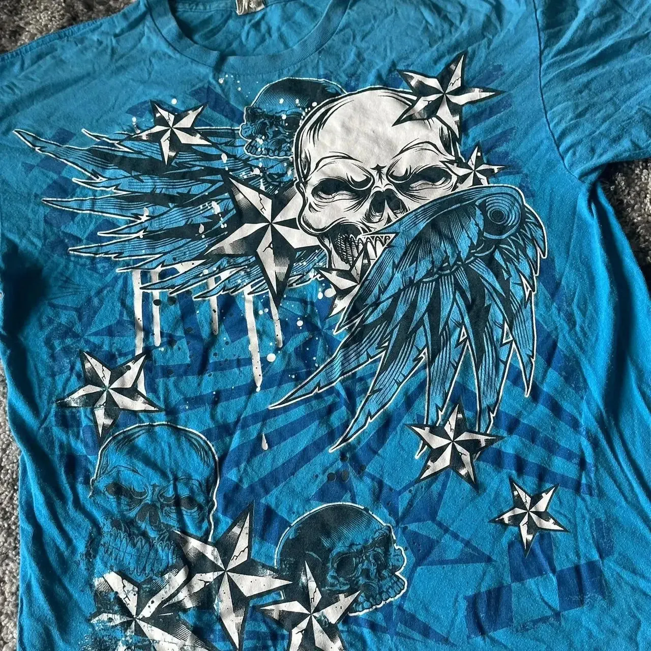 トップス Skull Wing T-shirt y2k Wholesale Mens & Womens Y2K Skull Wings Print T Shirt Oversized