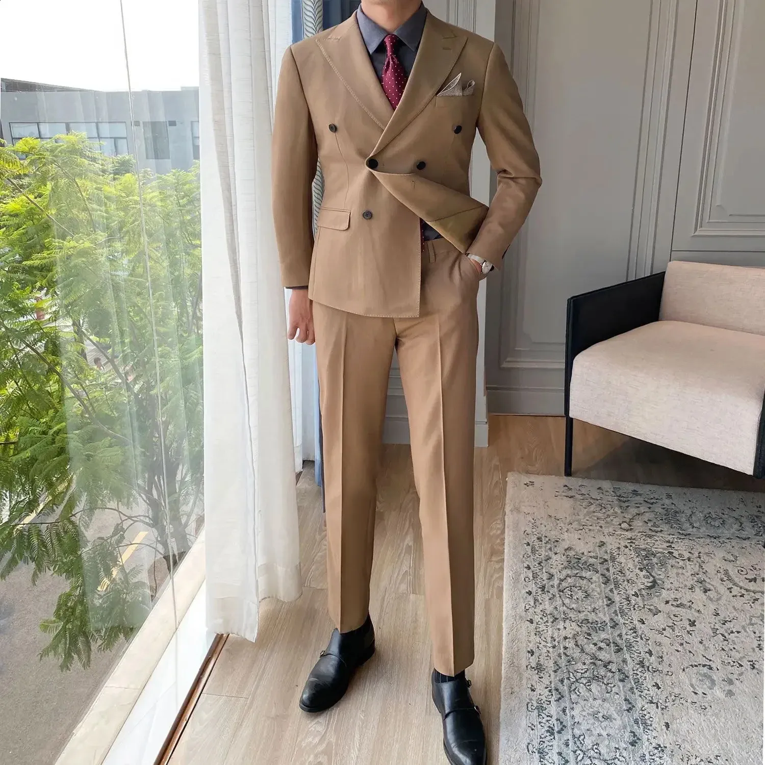 green emerald velvet dress Men Semi Formal Straight Fit Korean Pants – NiffarFashion main image 1