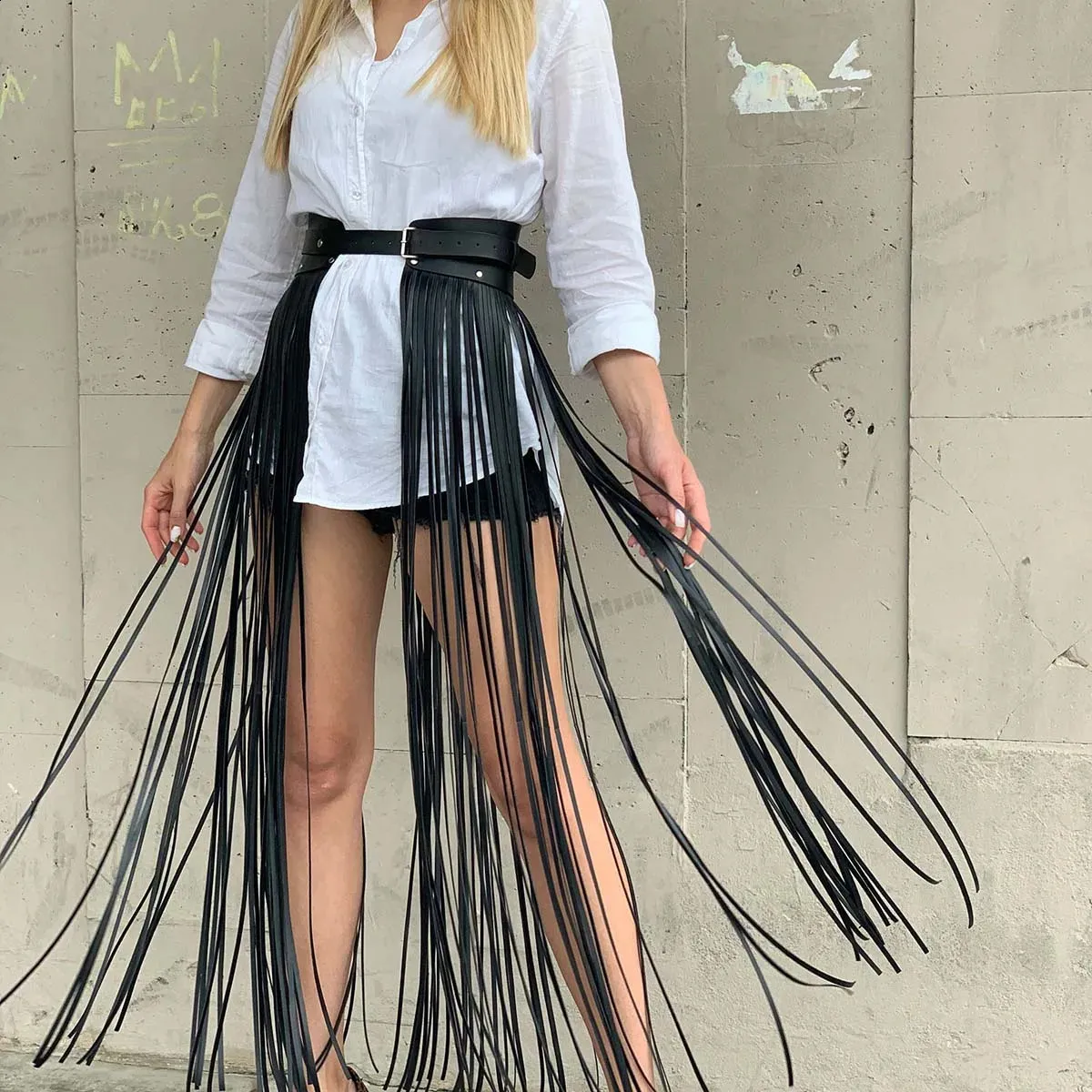 Women Sexy Leather Harness Waist Belt Tassels Leather 