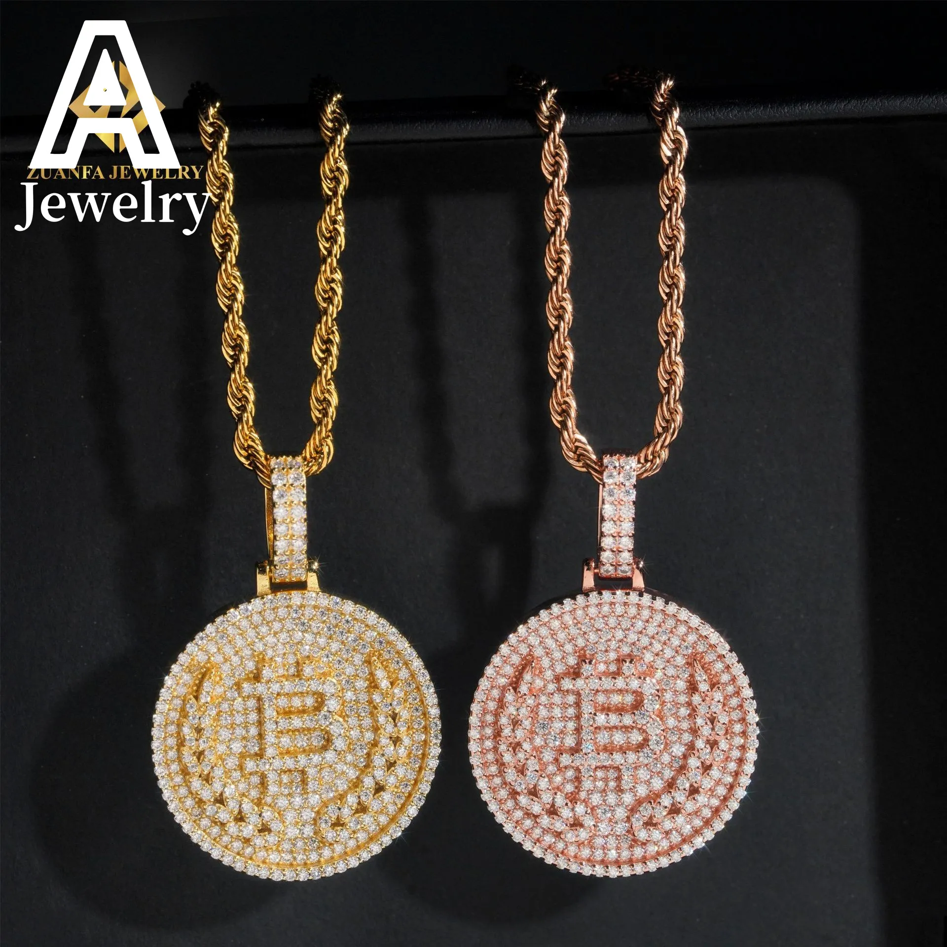 ☆ DHgate Moissanite 악센트가있는 스털링 실버 코인 펜던트, 커스텀 아이스 아웃 보석 디자인 | 신상품 바로 구매