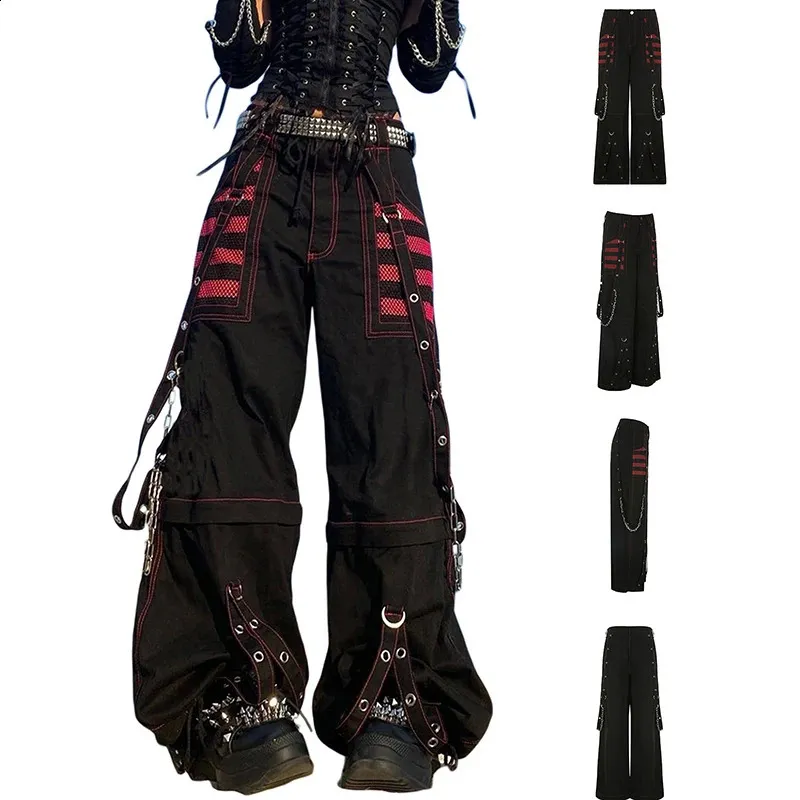 Women's Gothic Punk Bootcut Cargo Pants, Acetate, Waist 23in
