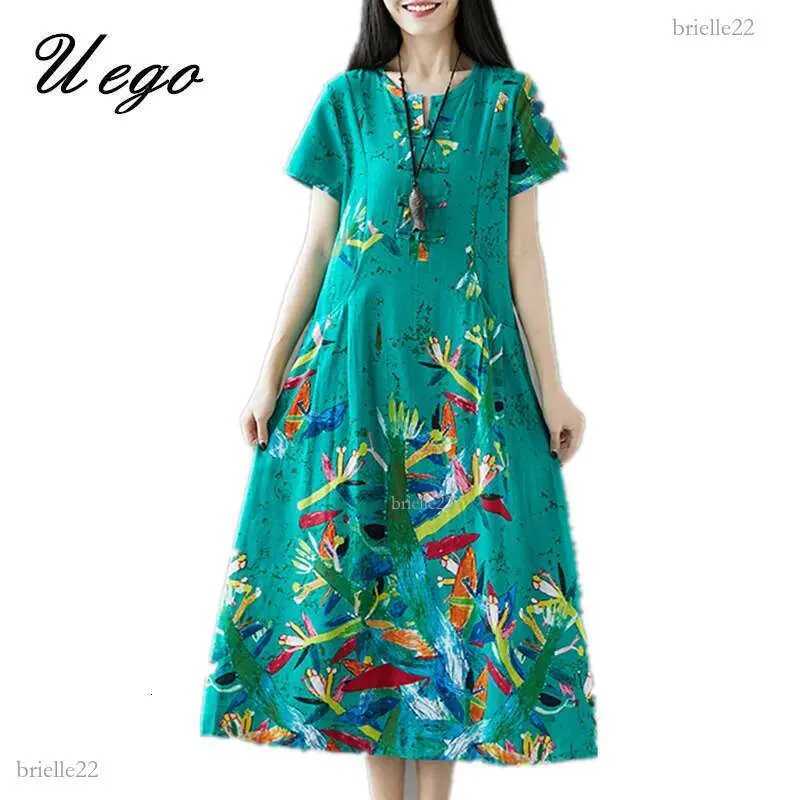 Uego Cotton Linen Loose Summer Dress Floral Print Casual Midi Dress For  Women Lightweight Breathable Chinese Style From Brielle22, $9.5 | DHgate.Com