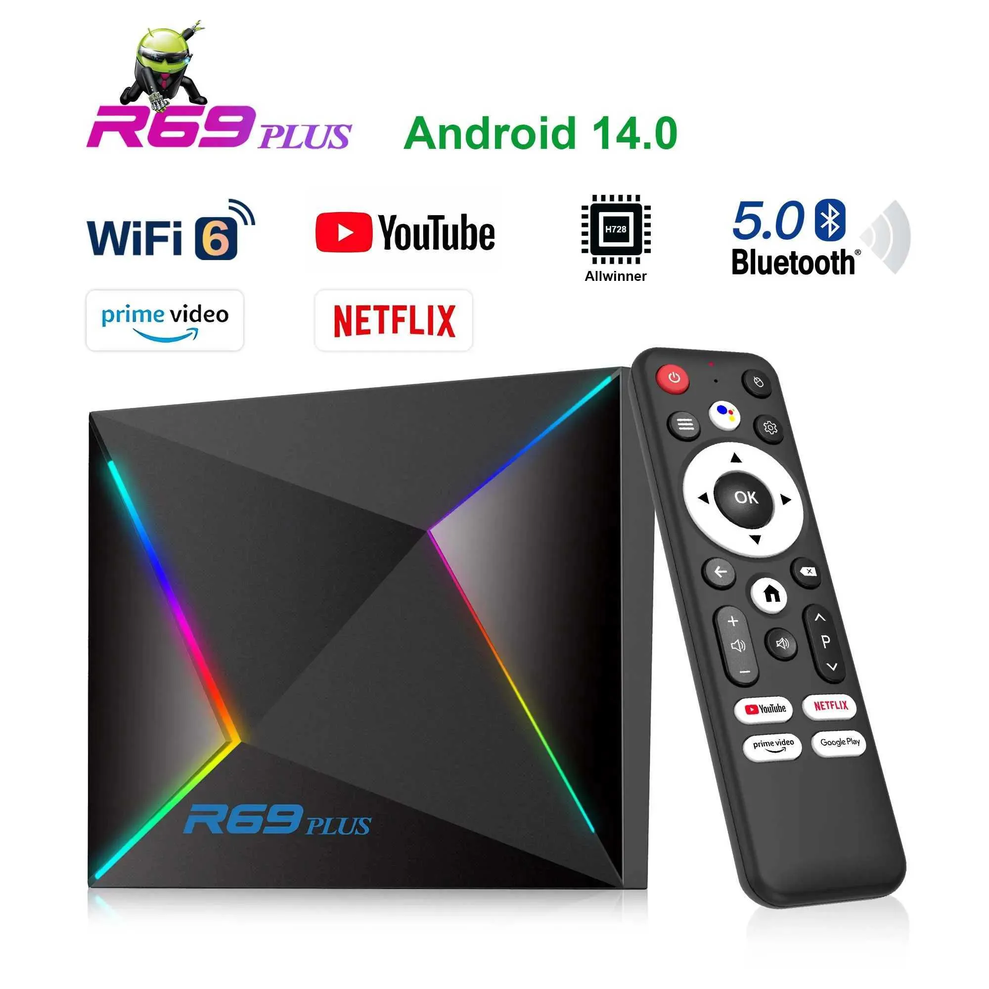 Android TV Box R69 Plus Android -Top Box Allwinner H728 8K WiFi 6