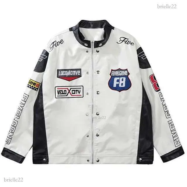 【HI FI FNK】Racing Leather Jumper Vintage Leather Bershka Leather Racing Jacket For Men And