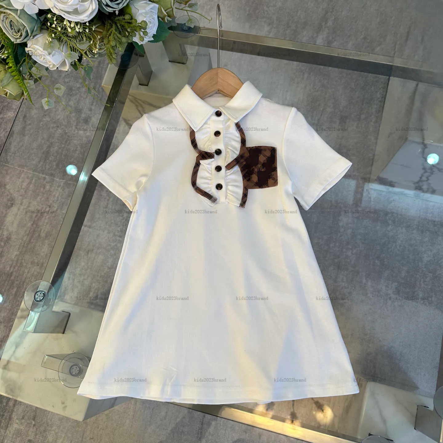 New Lapel Girls Dress Front Fold Design Princess... 