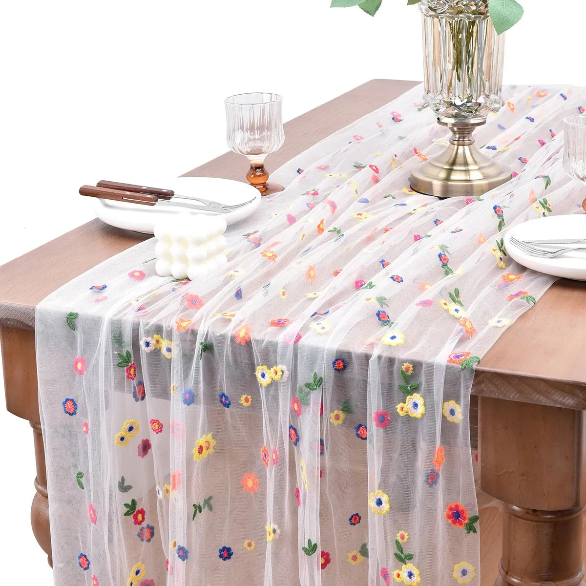 Softalker Wildflower Spring Table Runner - 13x36 Inch, Easter Summer Kitchen Decor, Polyester