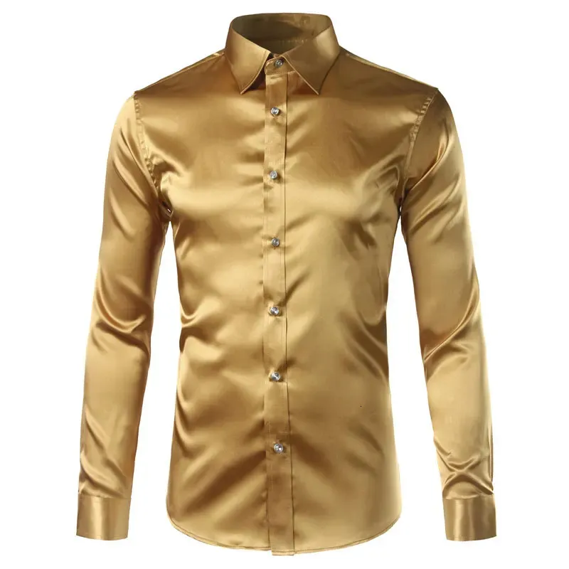 gold color men's dress shirt Comfort Stretch Non-Iron Solid Dress Shirt With Contrast Trim