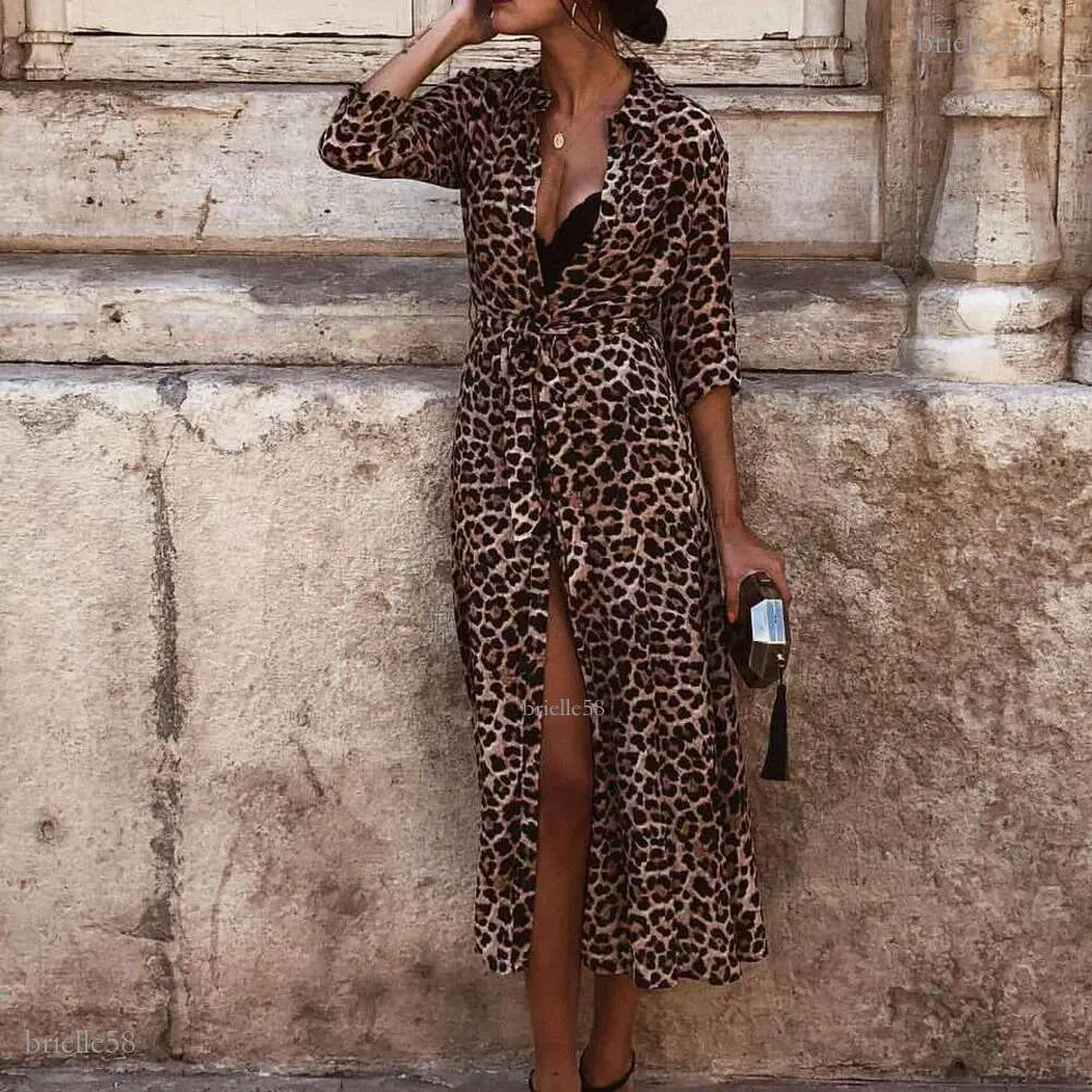 Maxi Dresses Leopard Button Up Dress ZANZEA Plus Size Womens Long