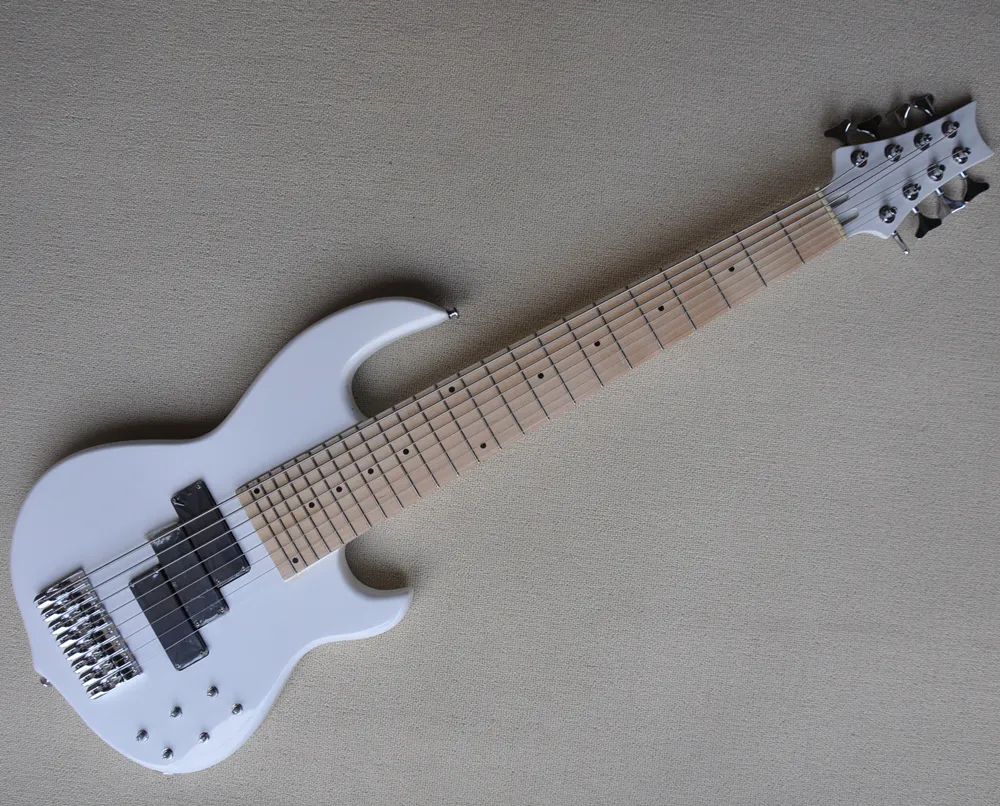 8 String Bass Guitar: White 24 Fret Neck Thru Electric Bass With Maple ...