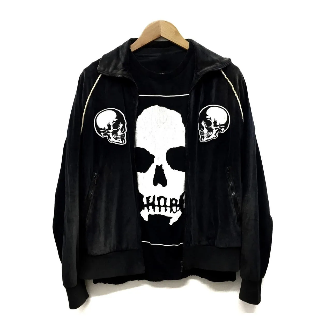 Mens Velvet Skull Embroidered Zip Up Jacket – Loose From Picus