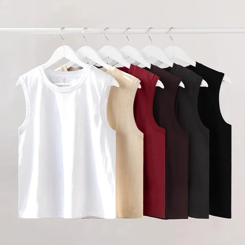summer basic 100% pure cotton mens vest classic solid color black and white gray O-neck sleeveless top universal loose vest 250327