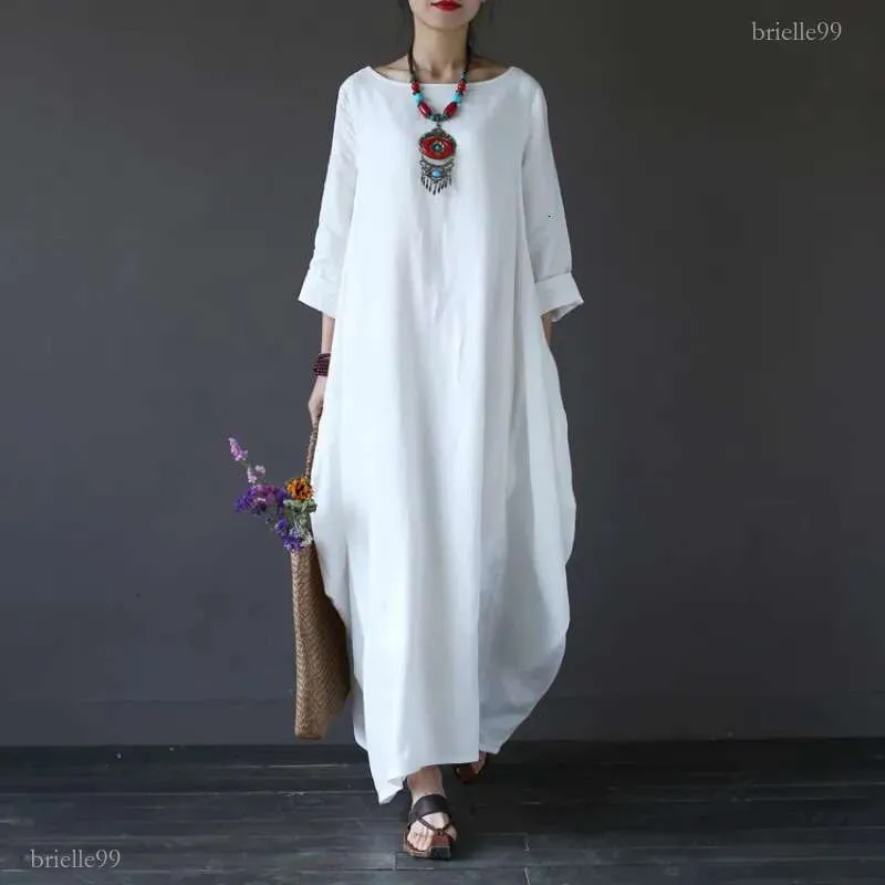 Plus Size Cotton Linen Dress For Women Loose Long Sleeve Boho Maxi Shirt  Dress 3XL 5XL White From Brielle99, $12.73 | DHgate.Com