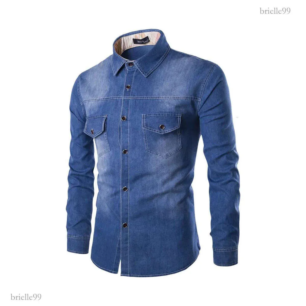 Mens Slim Fit Denim Shirt Classic Long Sleeved Jean Shirt With