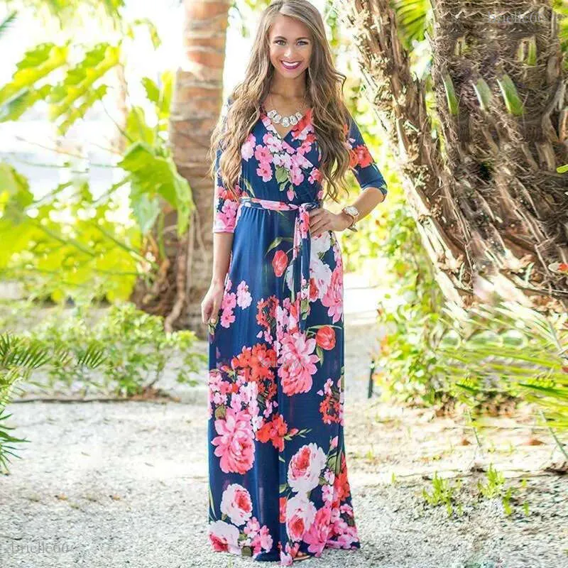 Fashion 2019 New Fashion Women Long Sleeve Dress Vintage Flower Print Party  Club Bohemia V Neck Sexy Maxi Dress Black Casual Dresses From 9,48  |  DHgate
