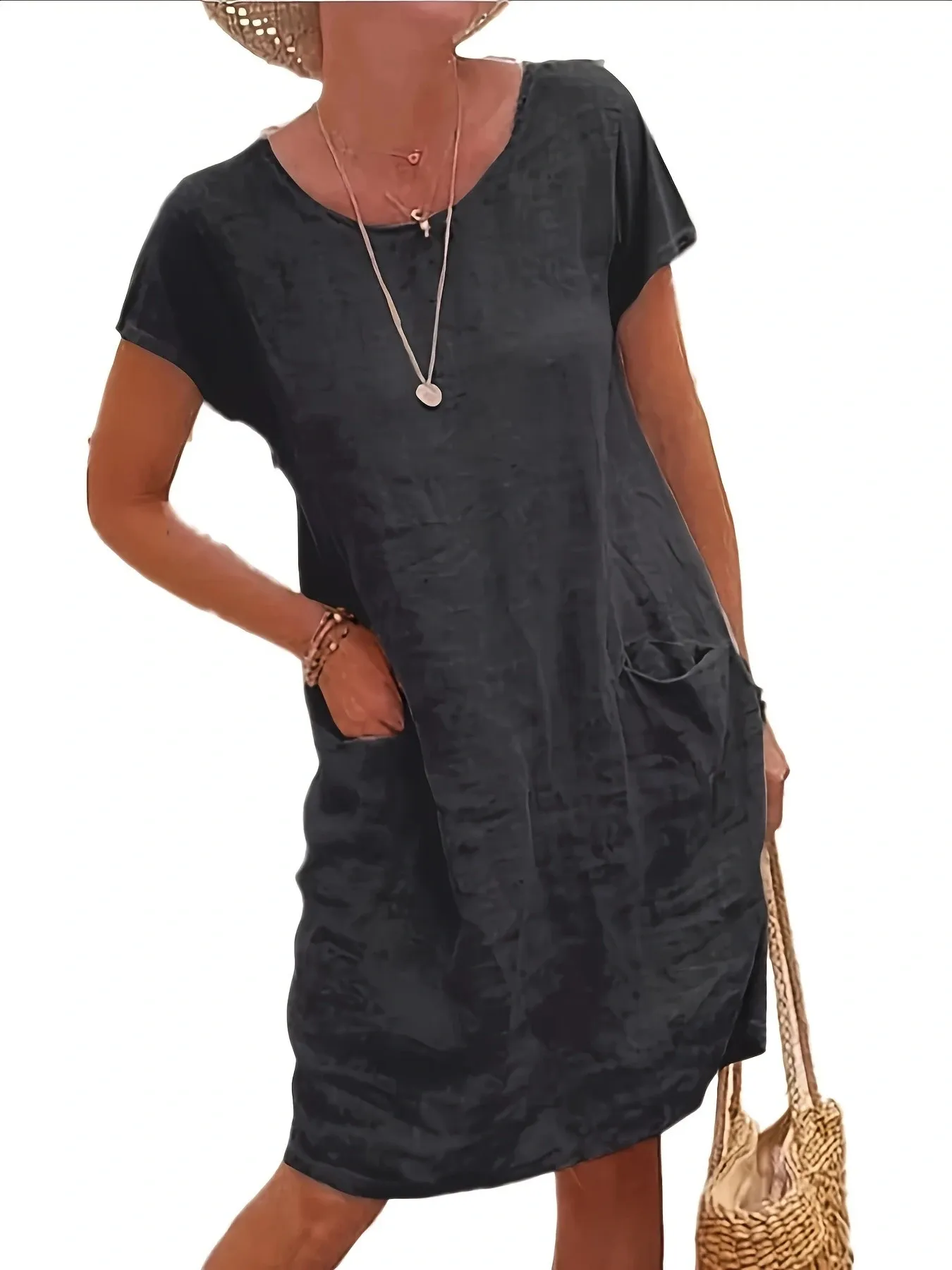 chinese dress ladies Loose Linen Dress with Pockets Maira main image 0