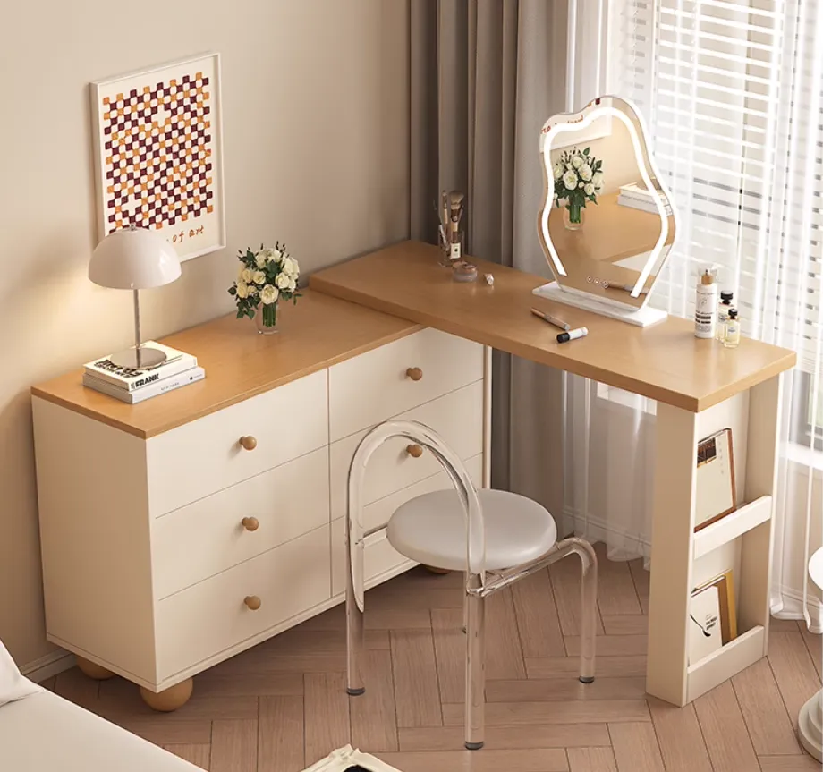Modern Vanity Desk: Cream Wood Solid Wood Makeup Vanity \u0026 Dresser Desk  Combo For Minimalist Bedroom With Storage From Creators_home, $547.84 |  DHgate.Com, image size:920x863