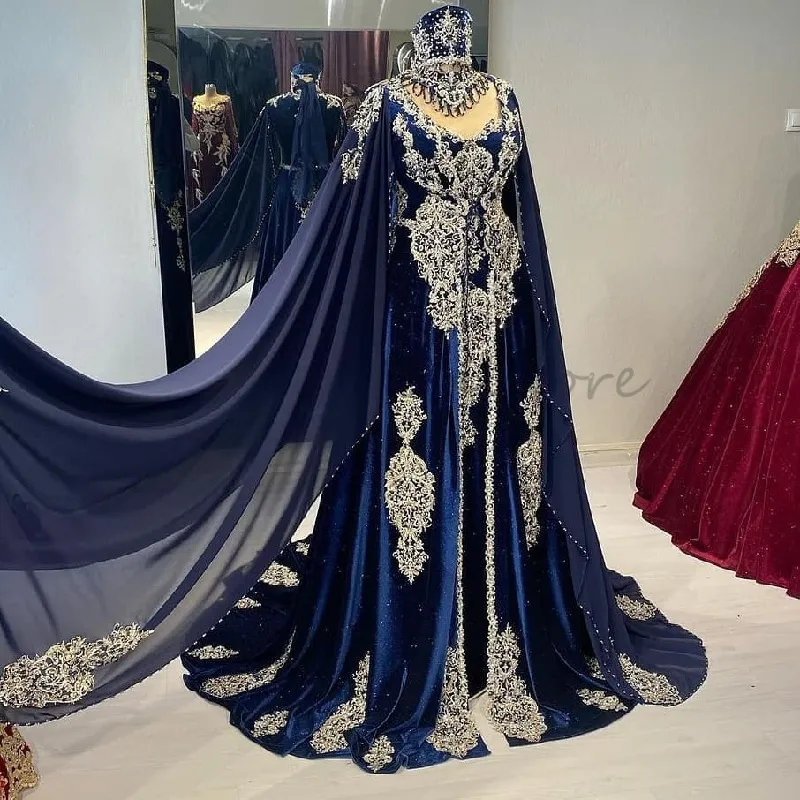 2025 Navy Blue mehndi Bridal dress - Long Sleeve Muslim Bridal Party Vestio de Novia Casamento Caftan with Traditional Turkish Arabian Ottoman 2025 Navy Blue mehndi Bridal dress - Long Sleeve Muslim Bridal Party Vestio de Novia Casamento Caftan with Traditional Turkish Arabian Ottoman
