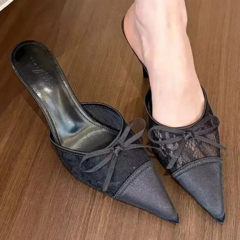Womens Shoes Closed Toe Womens Slippers Fashion Butterfly-knot Dress Slippers Women Summer Solid Heels Women 250327 Womens Shoes Closed Toe Womens Slippers Fashion Butterfly-knot Dress Slippers Women Summer Solid Heels Women 250327