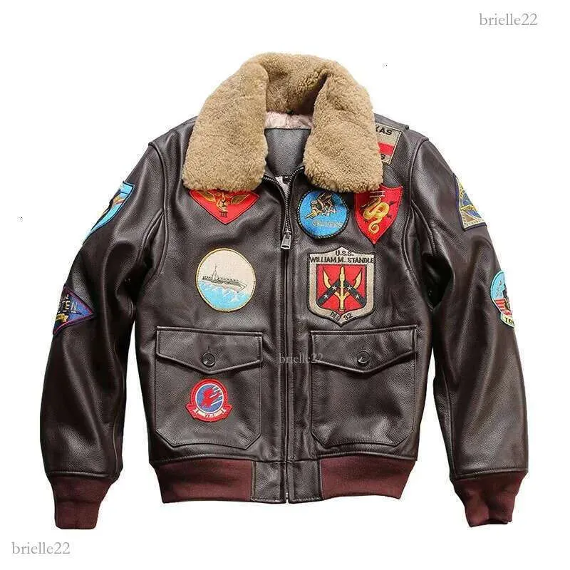 Herren Echte Leder Pilotjacke Mit Wollkragen Klassischer Mode