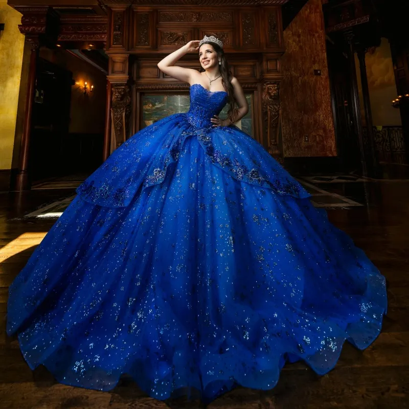 Quinceanera Ball Gowns: Royal Blue Off Shoulder Sweet 16 Dress