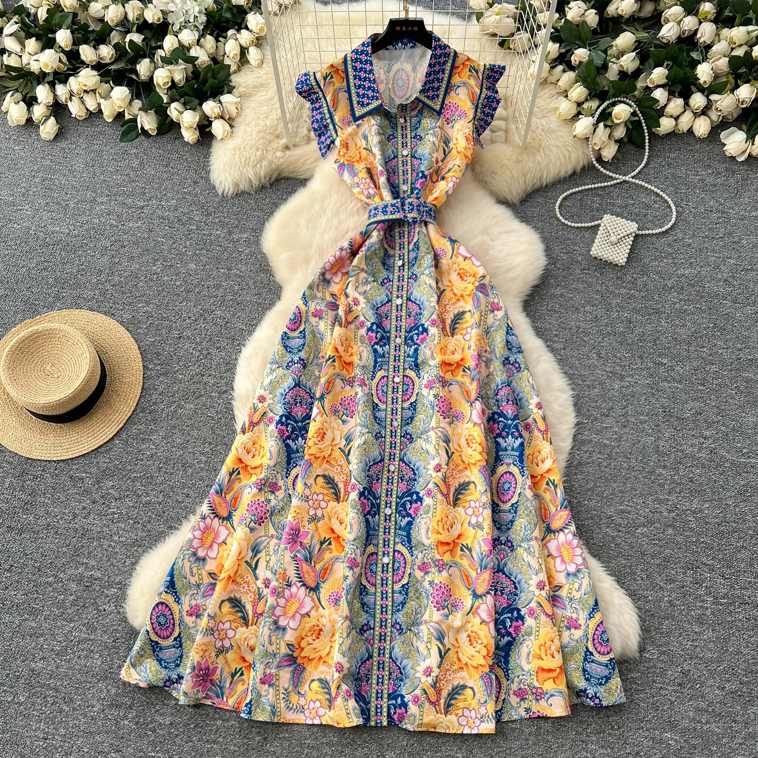 knee length dresses for ladies Asymmetrical Floral Maxi Dress Heavenly Blue / S (US 2) main image 0