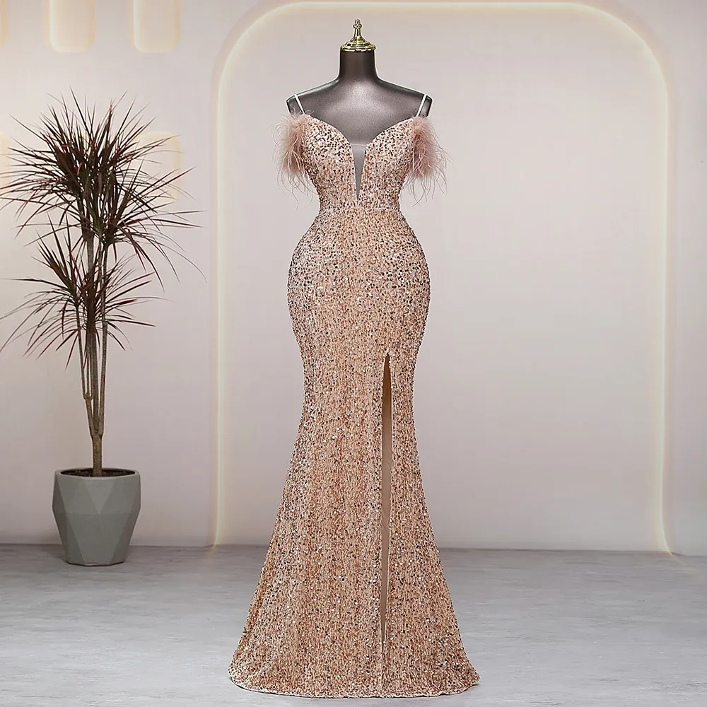 Sexy V-neck gold Evening dresse