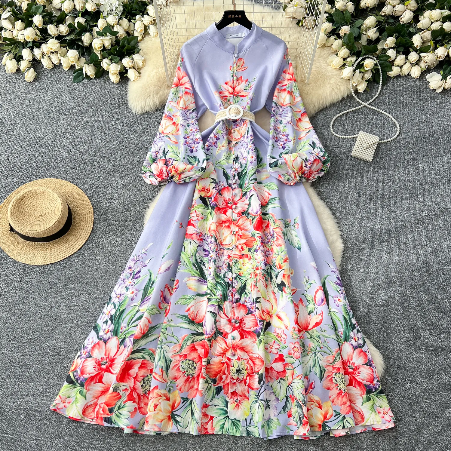 2025 Spring/Summer Floral Print Linen Maxi White Broderie Dress with Lantern Sleeves and Belt for Women - Perfect for Casual Parties and Special Elegant Long Sleeve Maxi Casual Dresses: Floral Print Linen Robe With  Lantern Sleeves For Spring Summer From Xiongstore, $36.19 In Bulk |  DHgate.Com