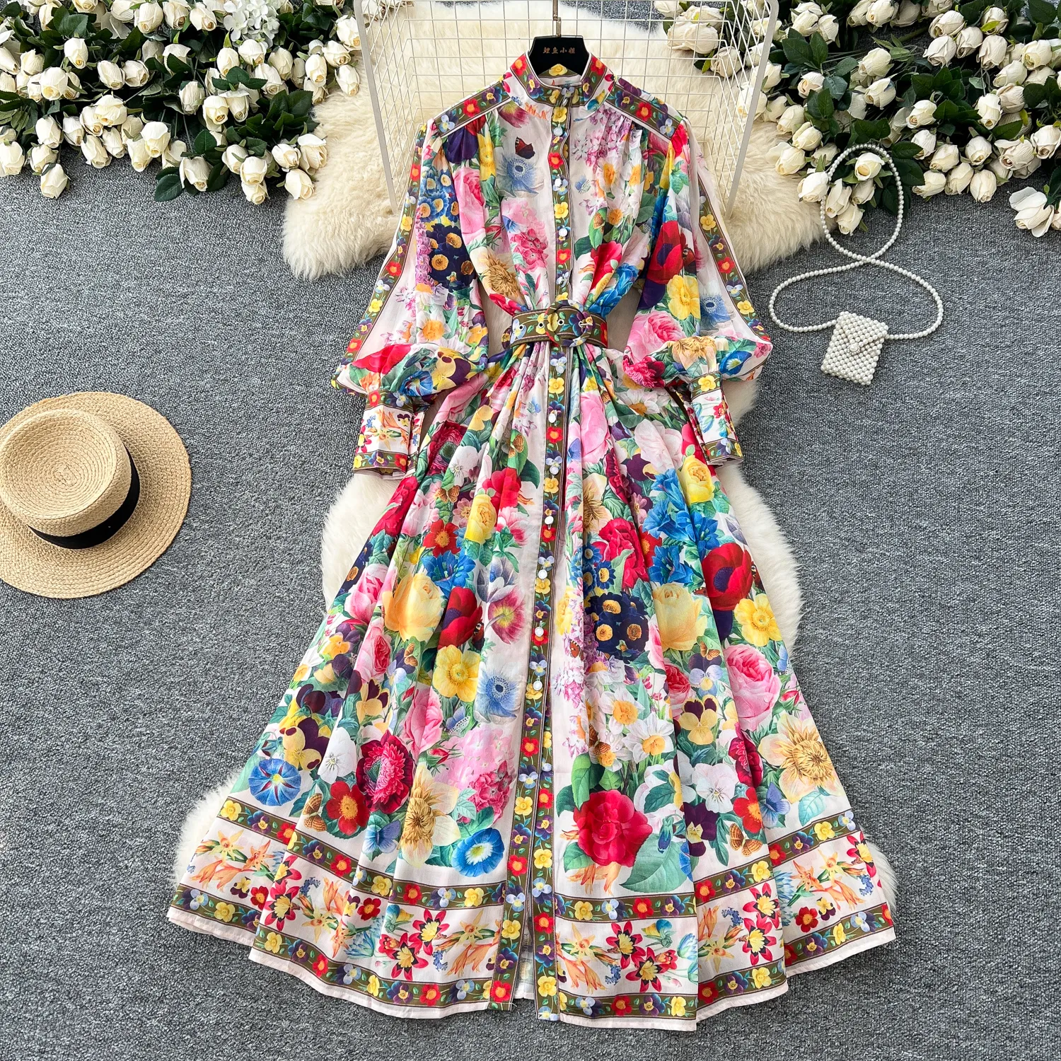 knee length dresses for ladies Maxi blue floral summer chiffon dresses 5017  Xiaolizi