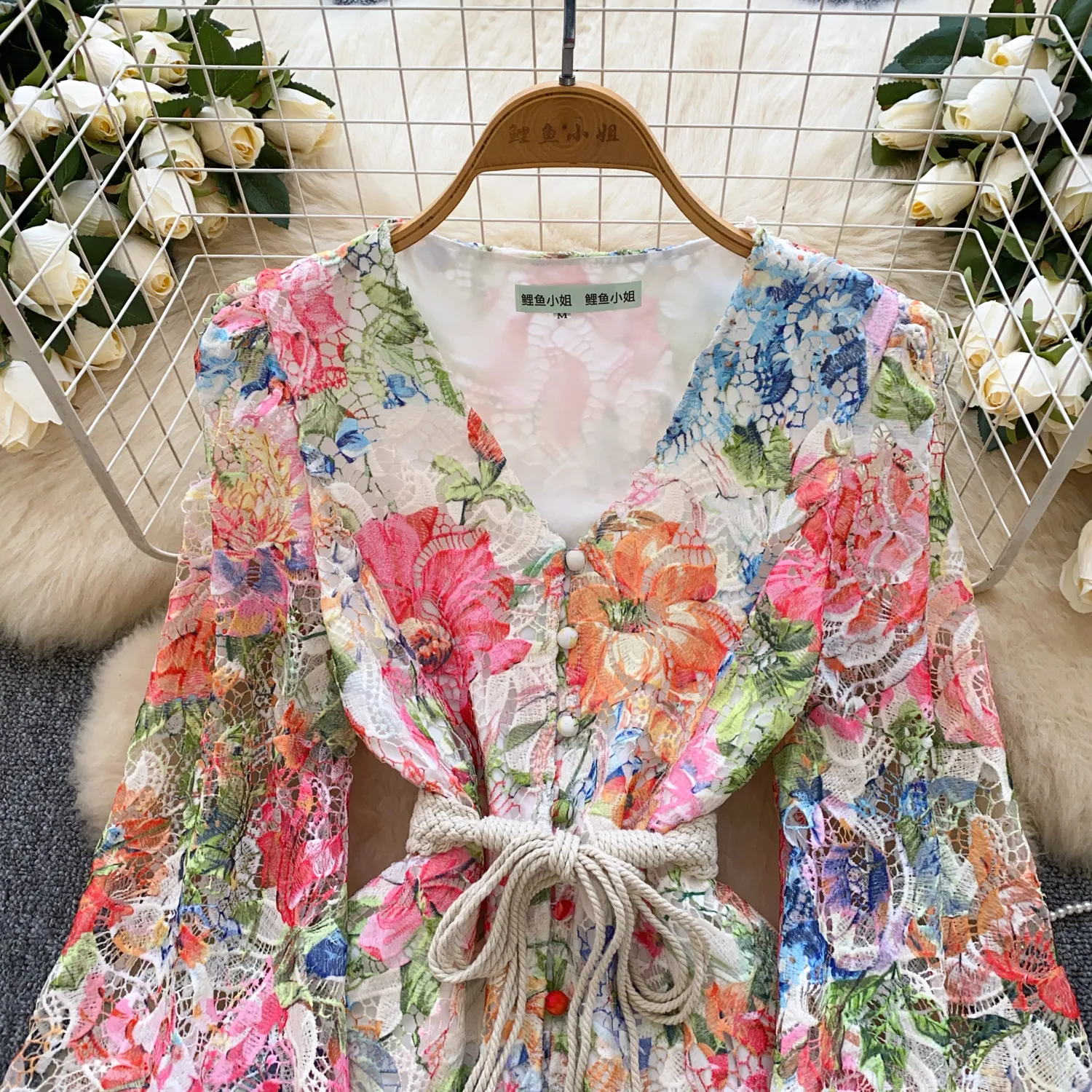 Women's V-Neck Long Sleeve Print Stitching Holiday Dress Women's V-Neck Long Sleeve Print Stitching Holiday Dress