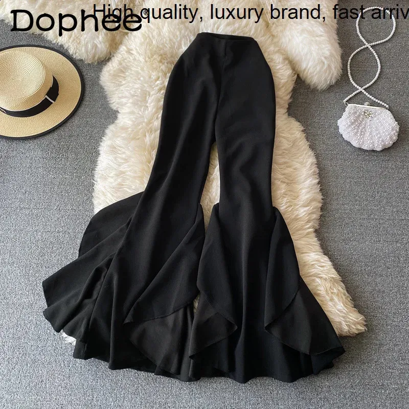 Stitching Elegant Ruffle Bell Bottom Wide Leg Pants ... From Yizhan04 ...