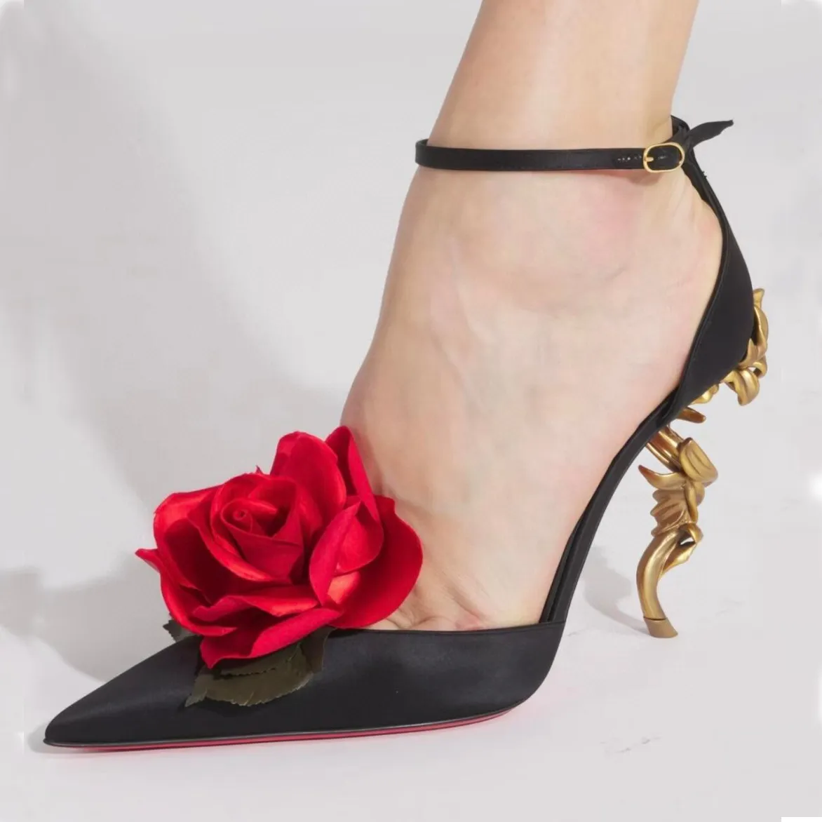 Women Dress Shoes Satin Pointed Toe High Heels 11cm Metal Rose Flower  Buckle Slip-On Redbottom Heels from Dhgate Dress Shoes - price 121.51
