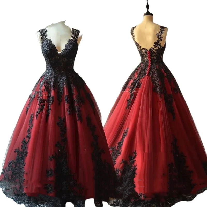 Gothic Black And Dark Red A Line Wedding Dresses ... From Elegantweddings,  $138.68 | DHgate.Com