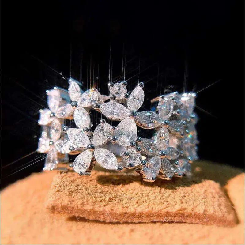 Nouveauté 2021 Sparkg Jewelry : Bague de mariage/fête pour femme, motif feuille, en moissanite taille marquise._voghion.com