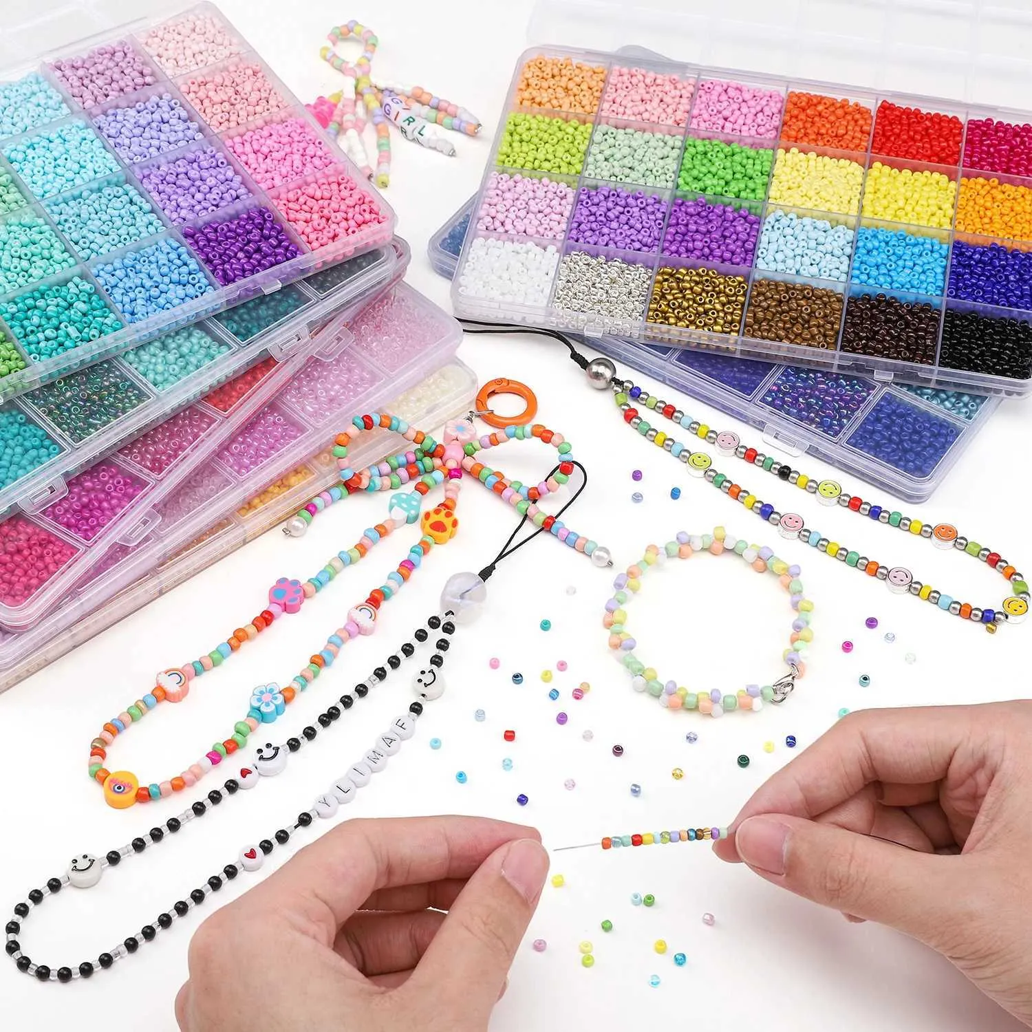 Pandora Rice Bead Necklace 3mm 24 Grid Rice Bead Set For DIY Jewelry ...