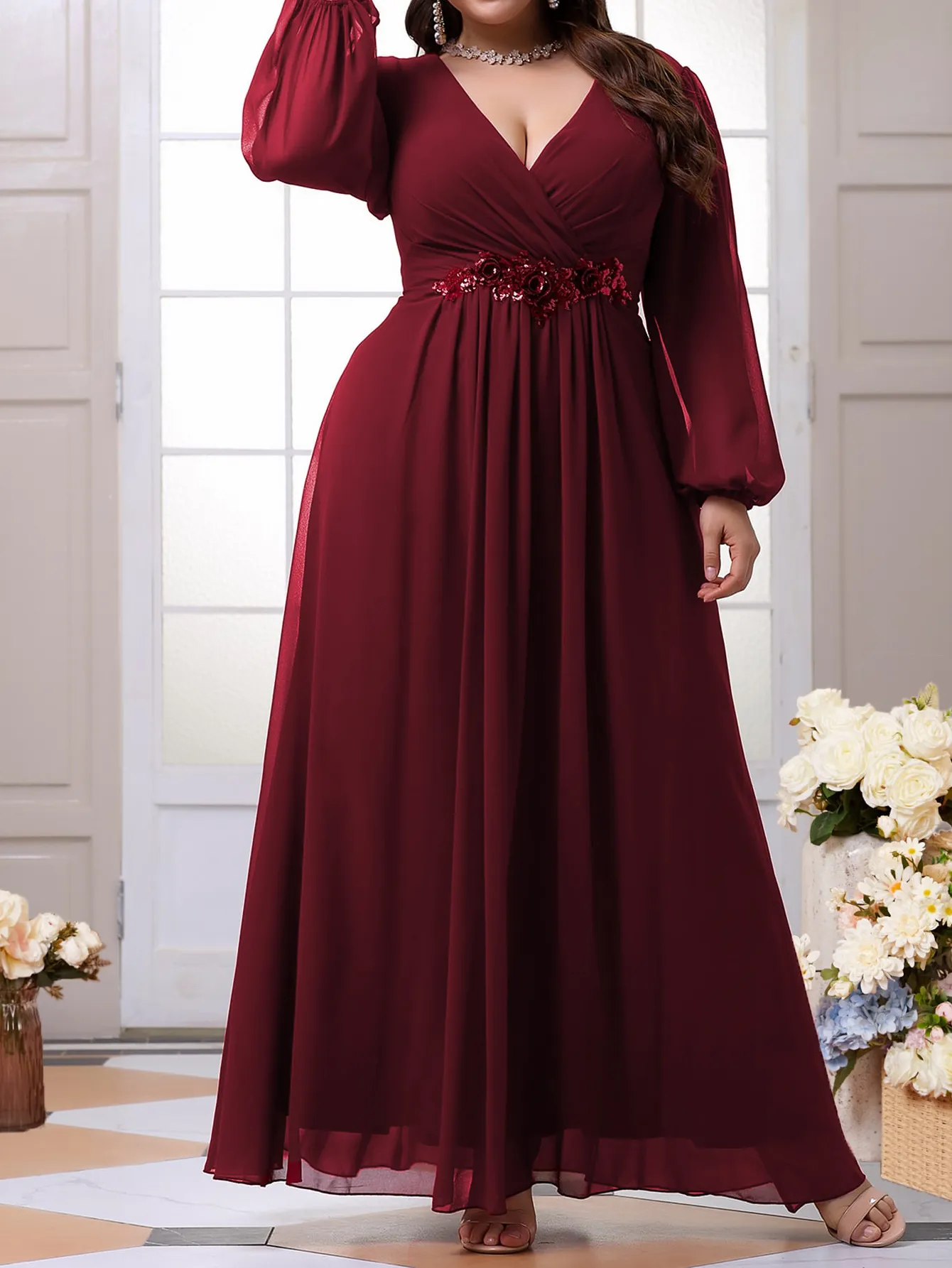 Plus Size Burgundy Mother of the Bride Dress 2025 Sequined Chiffon V-Neck  Lace Ankle-Length Wedding Gown from Dhgate Mother's Dresses - price 99.5