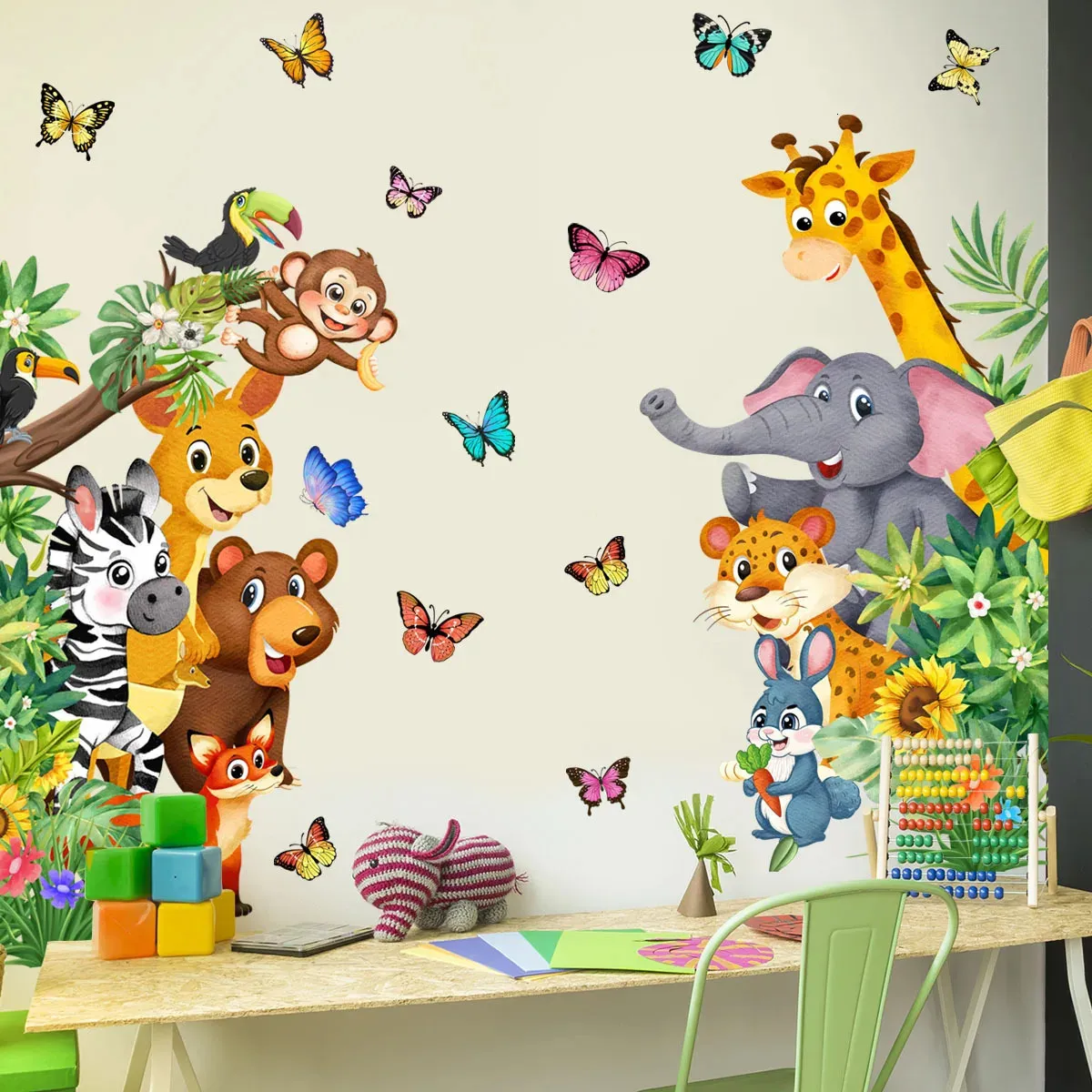 Cute Jungle Animal Wall Stickers Large Baby Room Decals For Nursery ...