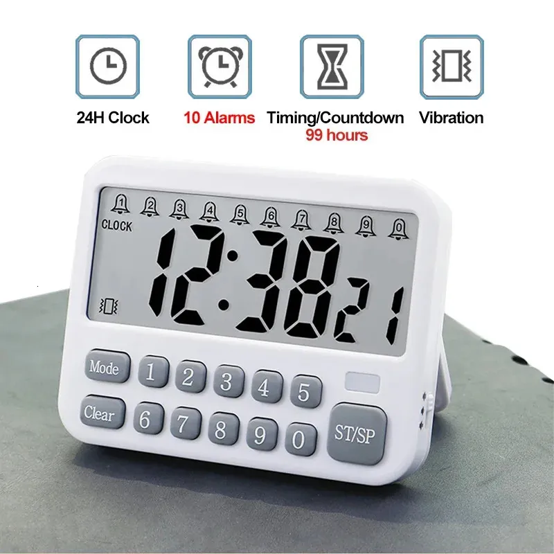 Digital Table Timer Setting Digital Kitchen Timer with 10 Alarms, 99-Hour Countdown, Mute Vibration ...