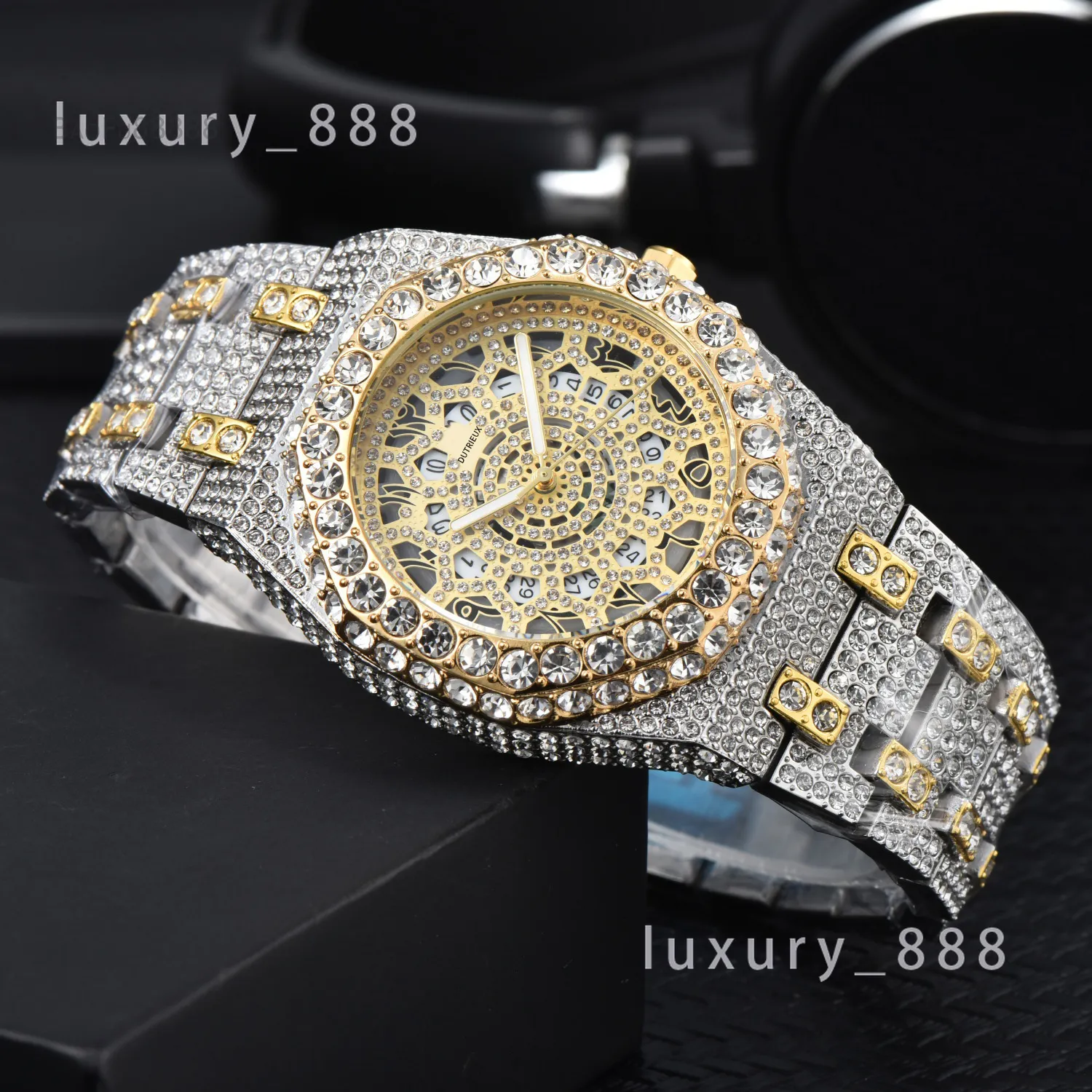 2025 Luxury Watches For Men Quartz Wristwatch Full Diamond Skeletonized ...