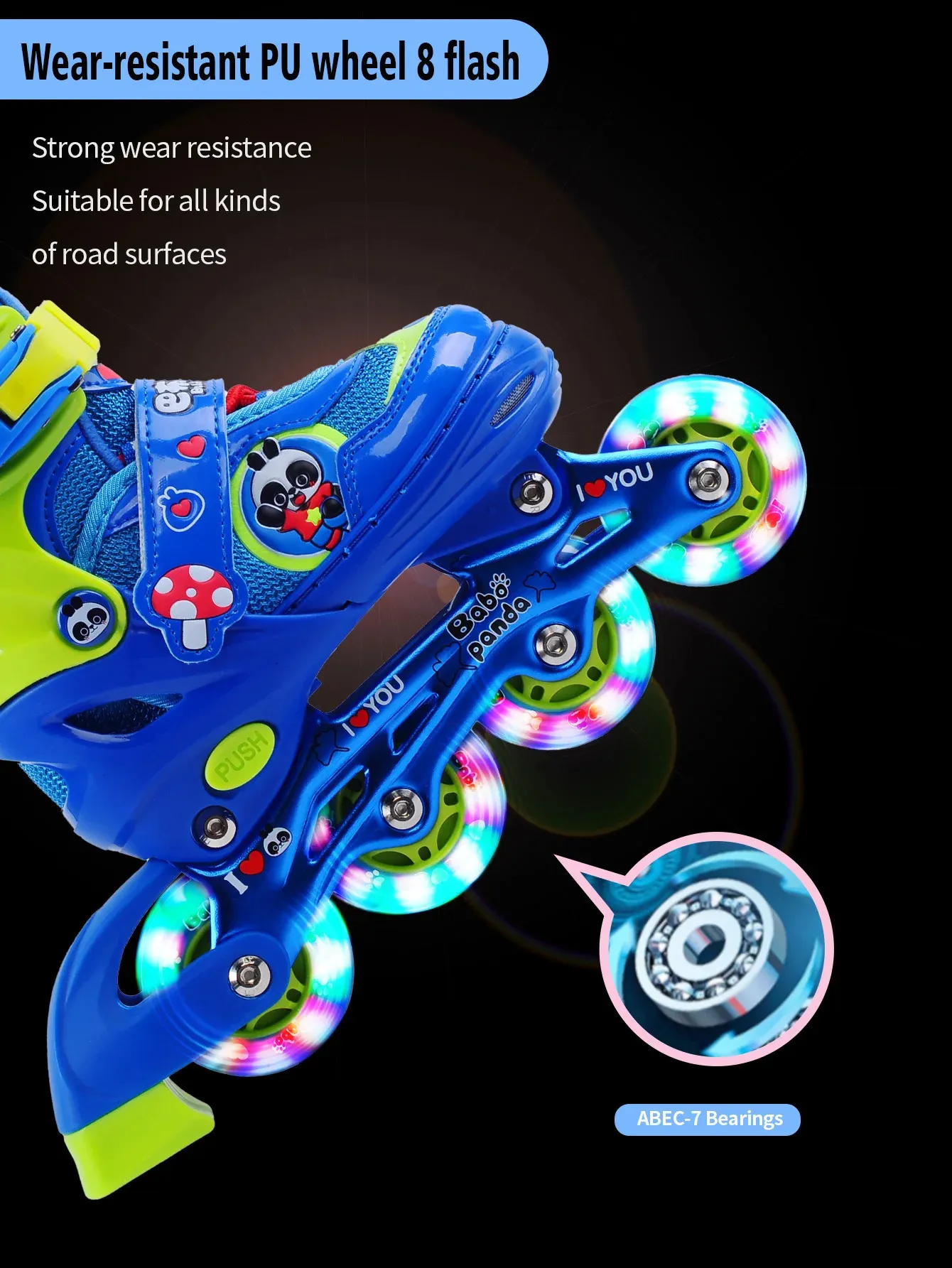 Norcal Inline Panda 001BABO Panda Inline Skateboard Beginner Safety Set: Includes High-End ...