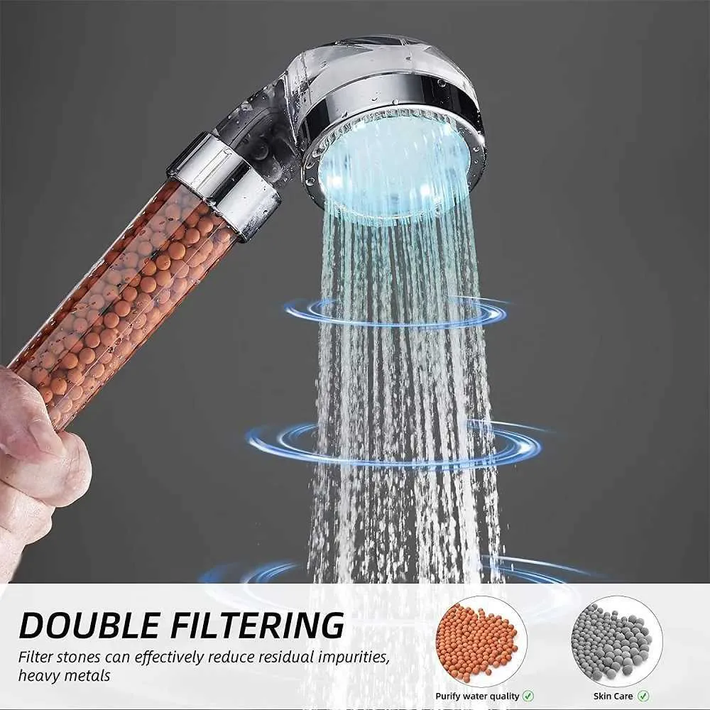 Cabezal de ducha de mano de tecnología alemana - Filtro de lluvia EcoSmart de alta presión LED de 7 colores_voghion.com
