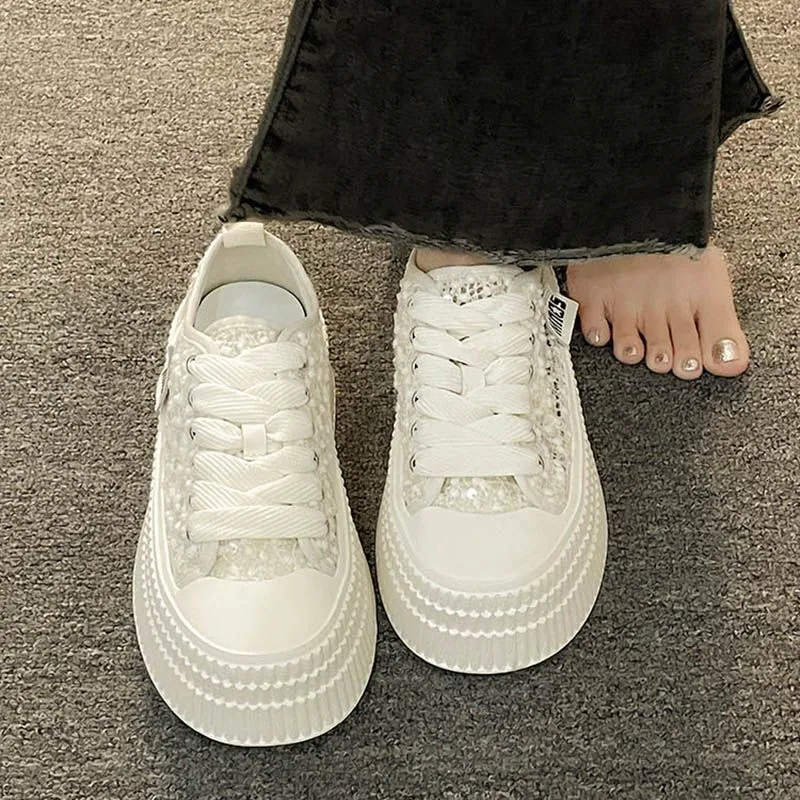 Sequined Thick Sole White For Women Summer New Versatile Casual Sports High End Canvas Shoes Ddmysaturn_desvips.com